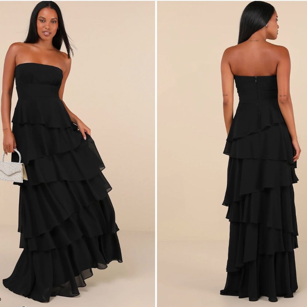 Lulu's Black Strapless Tiered Maxi Dress